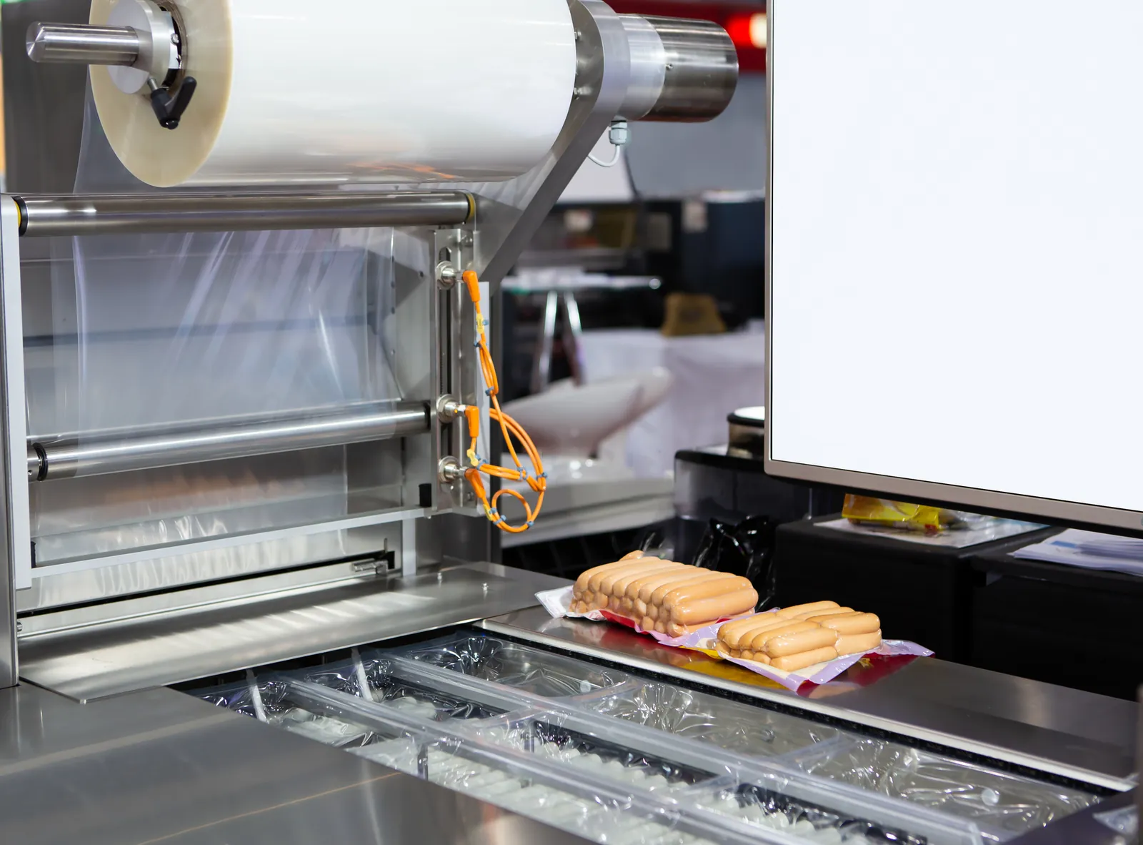 Thermoformeuse emballant des saucisses sous film de thermoformage — AB Flexibles
